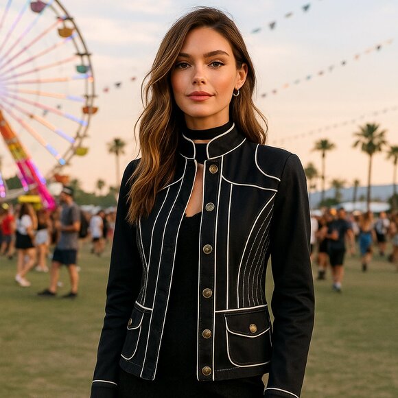 Twill Twenty Two Vintage Black Contrast Piped Jacket, Size Medium - Picture 9 of 9